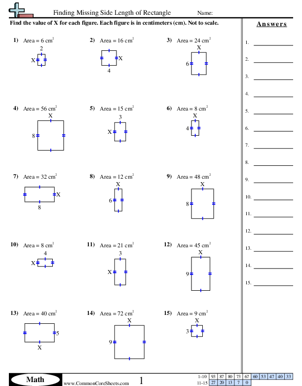 New Sheets - Finding Missing Side Length of Rectangle worksheet